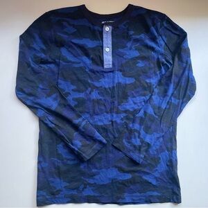 Joe Fresh Kids Blue Camo Henley Long Sleeve Shirt Size L 10-12 NWT